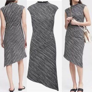 Banana republic tweed asymmetrical mock neck dress gray black ivory